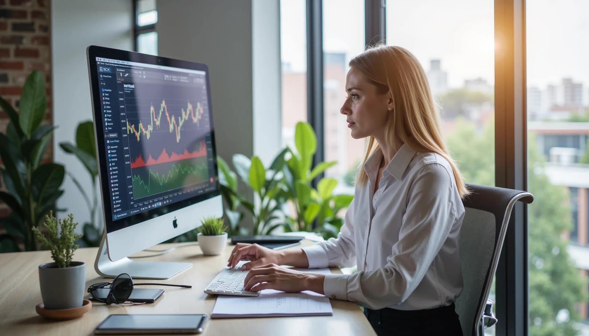 A healthcare financial analyst is reviewing historical income charts on a large computer screen